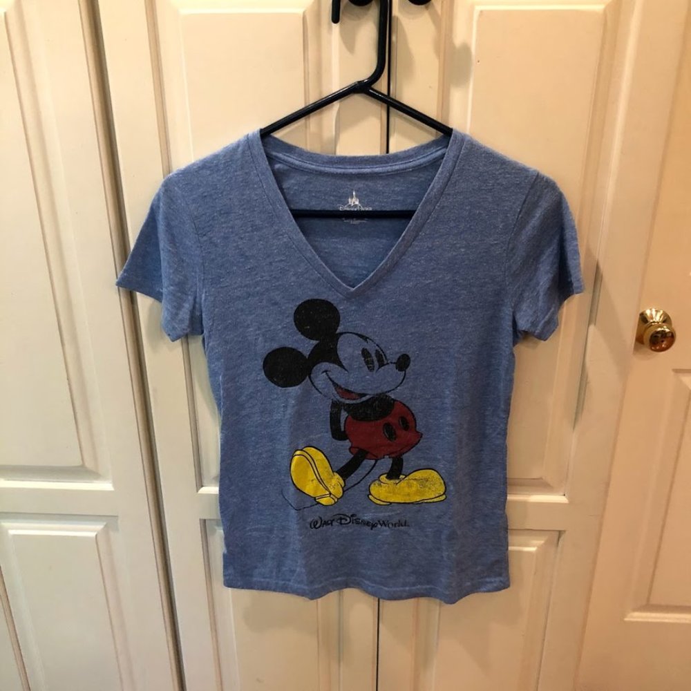 Disney Park Blue Women's Mickey Mouse V-Neck Small